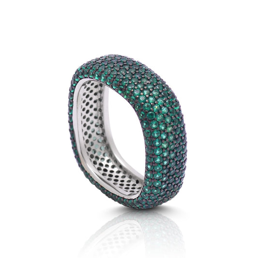 925 Sterling Silver Square Green Band Ring For Women