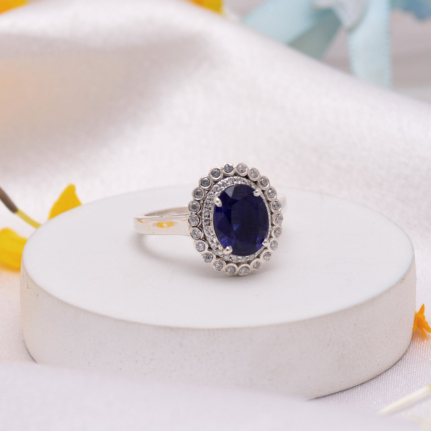 925 Sterling Silver Blue Engagement Ring for Women