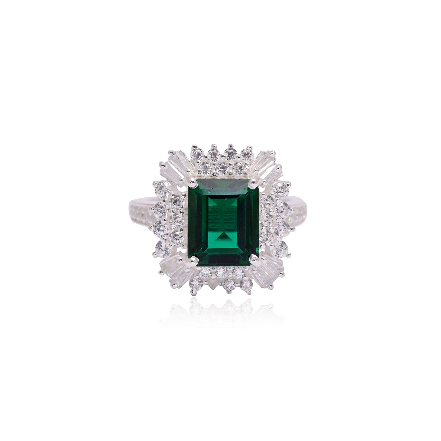 925 Sterling Silver Green Cubic Zircon Statement Ring For Women