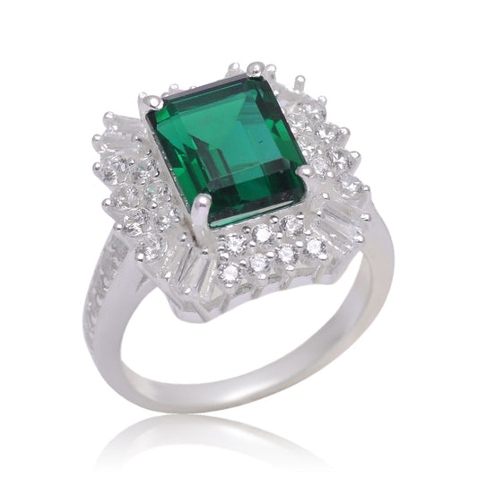 925 Sterling Silver Green Cubic Zircon Statement Ring For Women