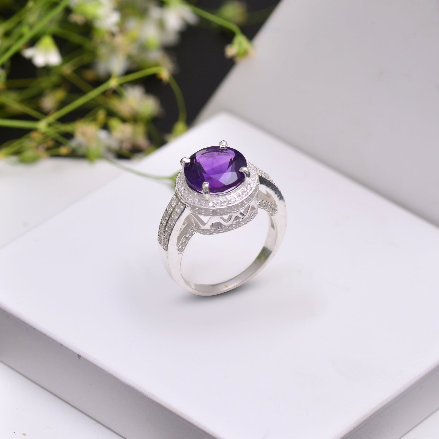 925 Sterling Silver Purple Stone Engagement Ring For Women