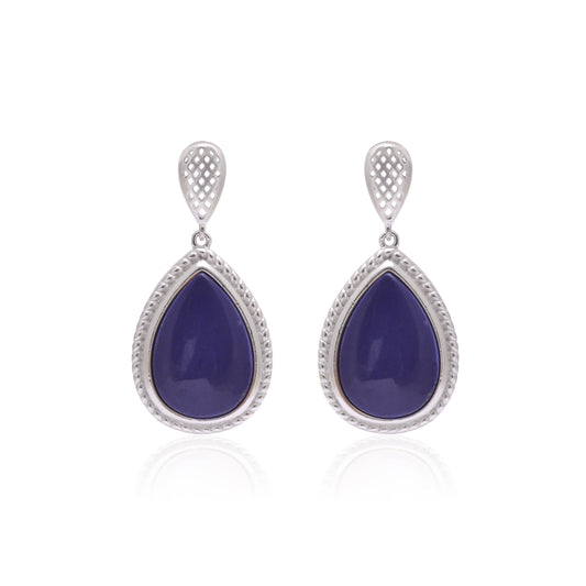 925 Sterling Silver Royal Blue Drop Shape Dangle Earrings