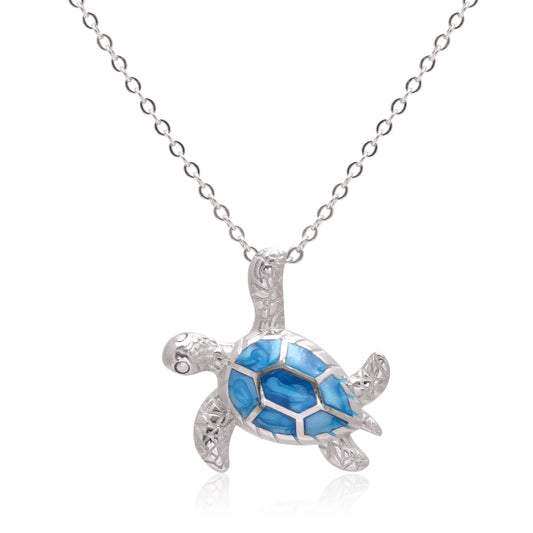 925 Sterling Silver Hanging Blue Turtle Pendant Necklace For Women