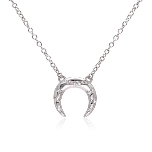 925 Sterling Silver Half Moon Pendant Necklace For Women