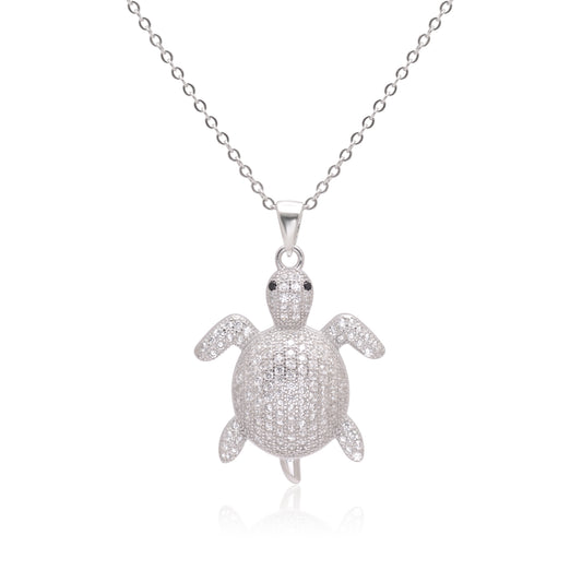 925 Sterling Silver Turtle With Lobster Claw Pendant Necklace For Women