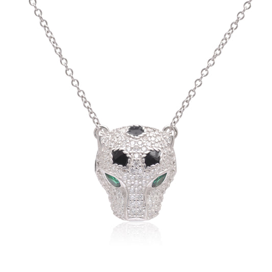 925 Sterling Silver Panther With Lobster Claw Pendant Necklace