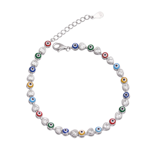 925 Sterling Silver Evil Eye Chain Bracelet For Women