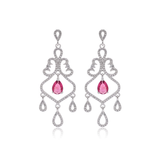 925 Sterling Silver Chandelier Dangle Earrings For Women | Pink | Silver | Green