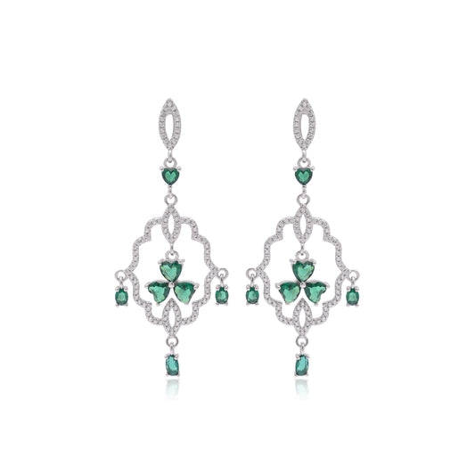 925 Sterling Silver Crystal Clear Chandelier Dangle Earrings For Women | Green | Silver | Pink